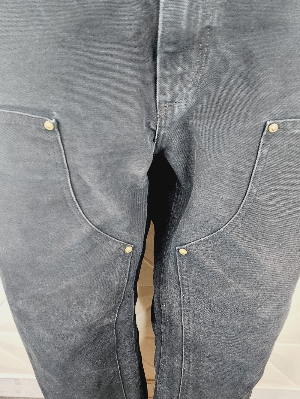 Vtg Carhartt Double Knee Duck Canvas Pants Mens 42x34 Black USA Made - Picture 2 of 7